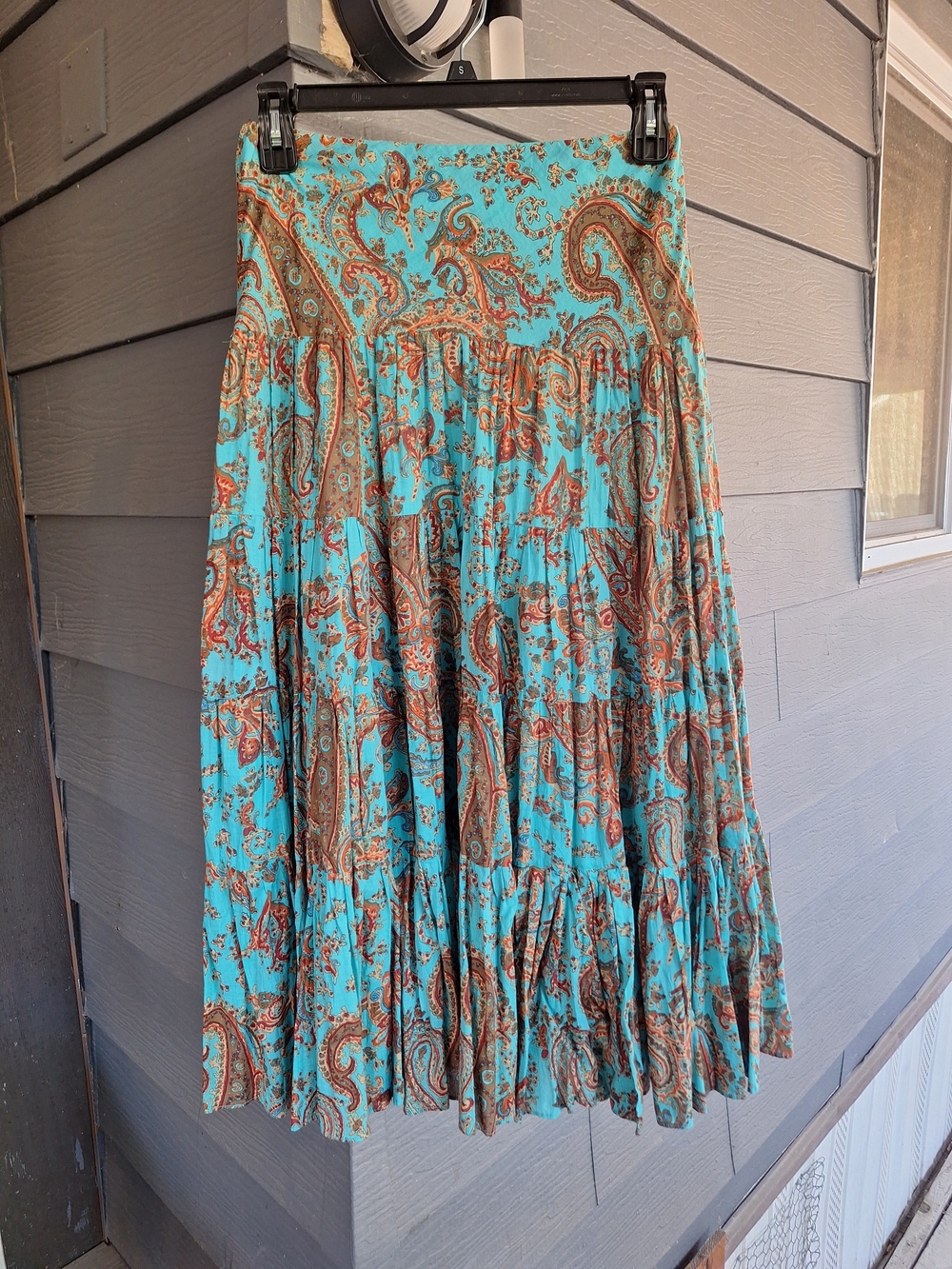 Ralph Lauren Turquoise and Brown Paisley Tiered Maxi Skirt